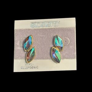 Gold Tone Iridescent Pierced Earrings